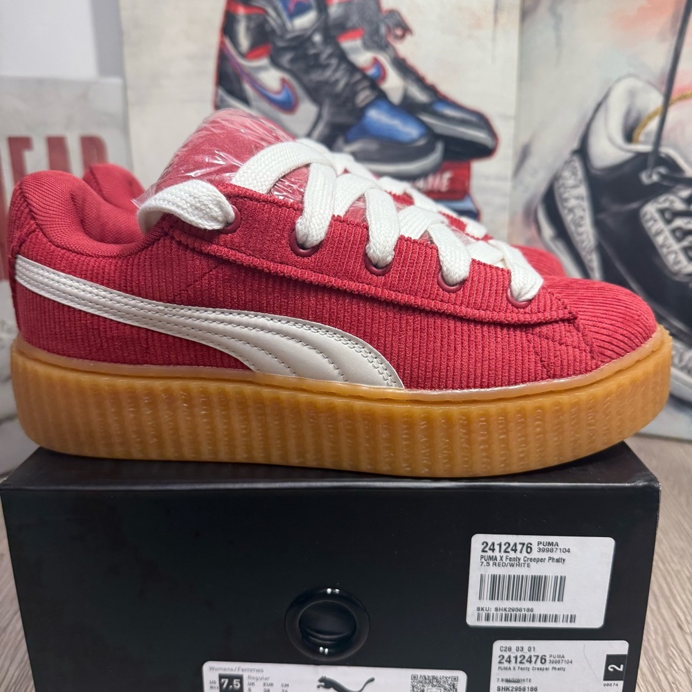 Puma Red Corduroy Platform Sneakers with White Formstrip and Gum Sole